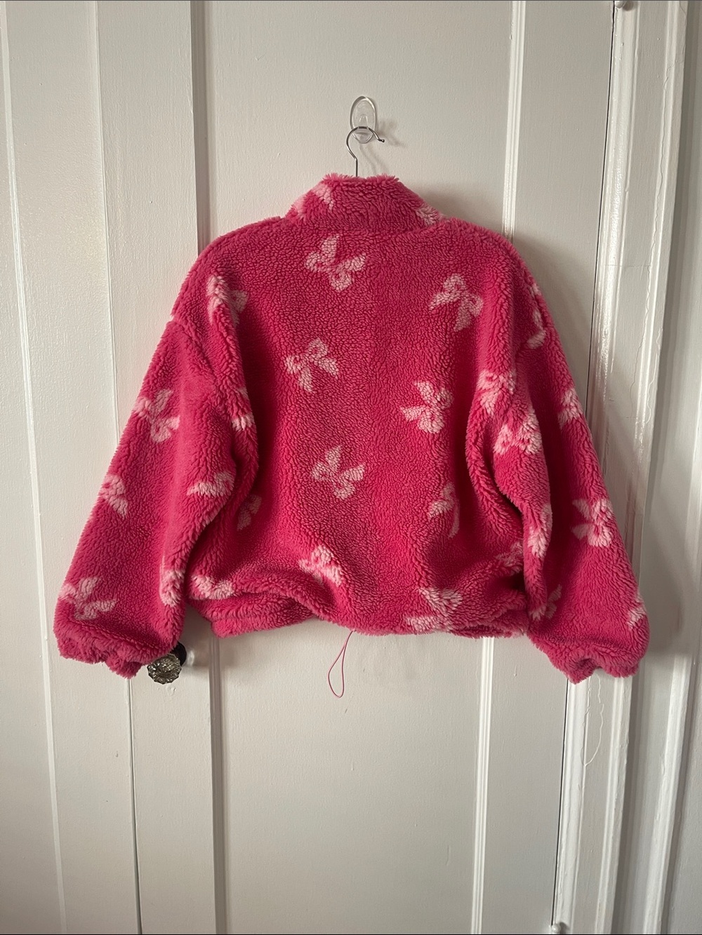 Beach Riot Pink Sherpa Half-Zip Sweater with White Bow Motifs - Picture 10 of 11